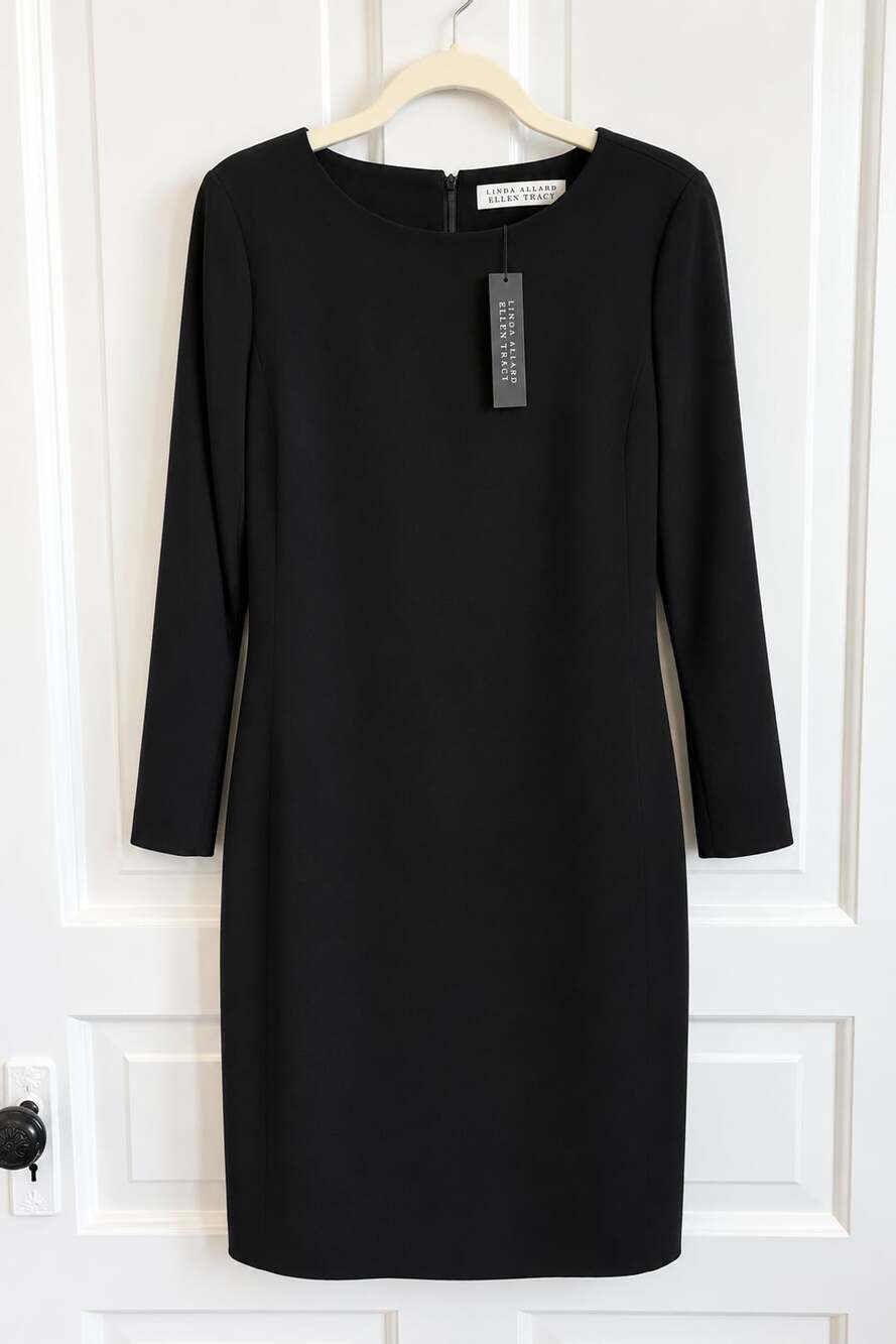 Linda Allard Ellen Tracy Black Long Sleeve Sheath Dress - NWT